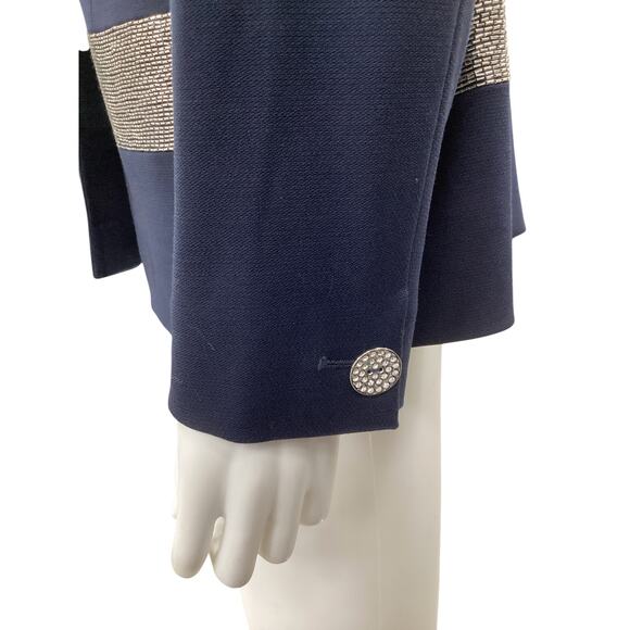 Escada Blazer Women’s Size 12 New Wool Elastane Blend Silver Beads Navy Blue - Picture 4 of 6